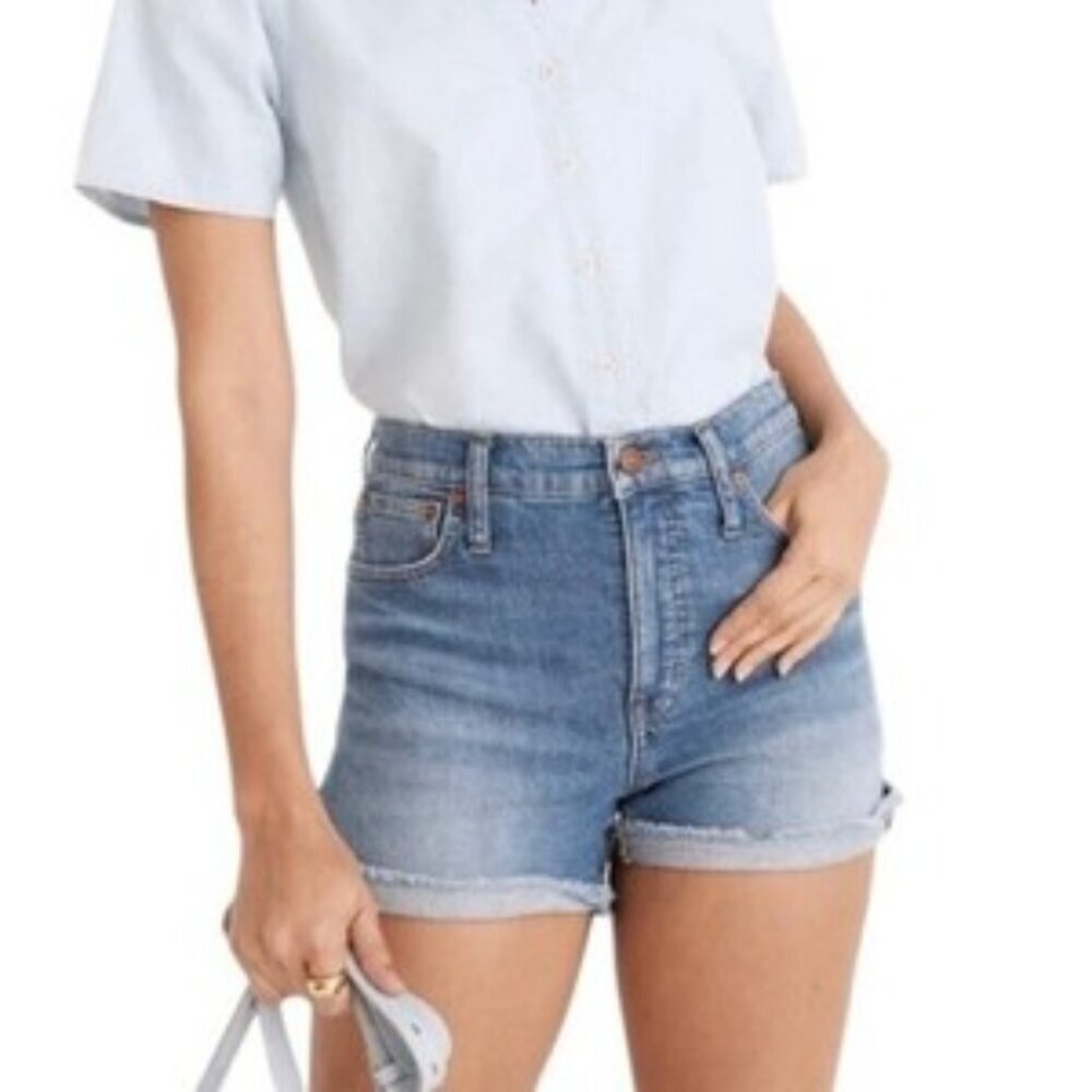 Madewell High Rise Zip Fly Denim Jean Shorts in Lavista Medium Blue Wash size 28